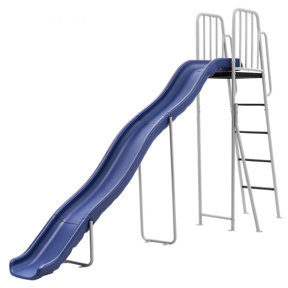 VEVOR Tobogán con Agua para Exterior 305 cm, Tobogán Independiente con Rociador Ajustable Incorporado para Grifo o Manguera, Escalera de Escalada, de Hierro y Plástico HDPE, para Piscina, Jardín