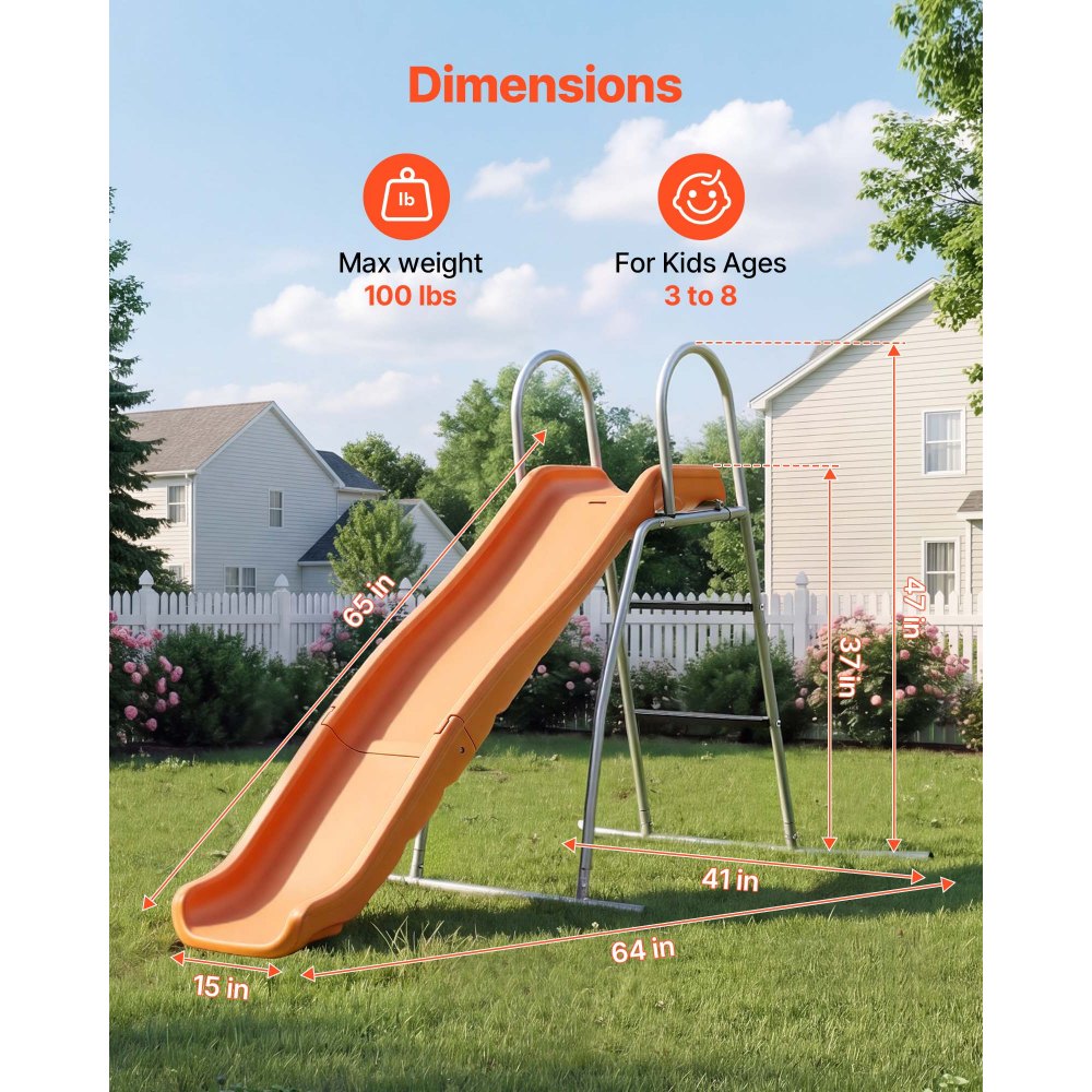 VEVOR Tobogán con Agua 165 cm, Tobogán Independiente con Lona para Suelo, Rociador Ajustable Incorporado para Grifo o Manguera, Escalera de Escalada, de Hierro y Plástico HDPE, para Piscina, Jardín