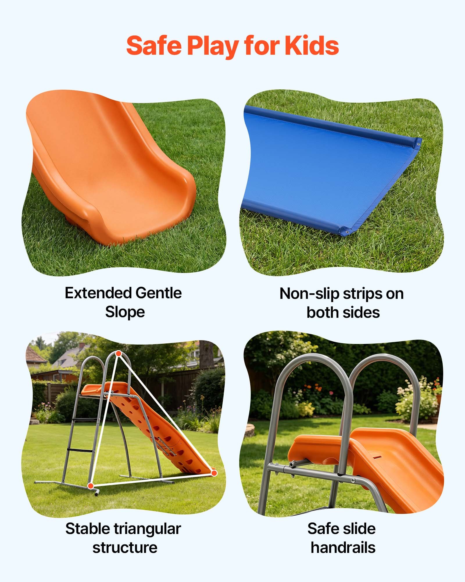 VEVOR Tobogán con Agua 165 cm, Tobogán Independiente con Lona para Suelo, Rociador Ajustable Incorporado para Grifo o Manguera, Escalera de Escalada, de Hierro y Plástico HDPE, para Piscina, Jardín