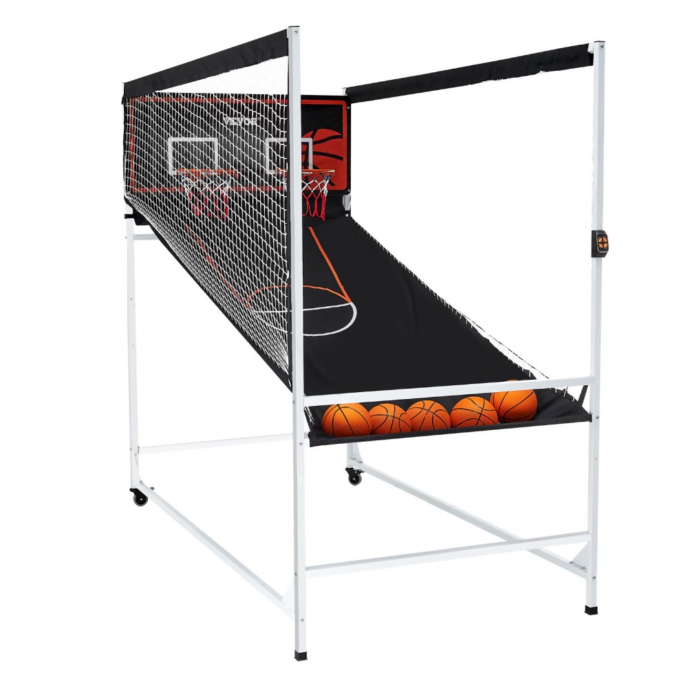 VEVOR Juego de Baloncesto Arcade Interior para 2 Jugadores, Deporte de Doble Tiro en Casa con 5 Bolas, 8 Modos de Juego, Marcador Electrónico y Bomba de Inflado, 2286 x 1219 x  2133 ± 50 mm, Negro