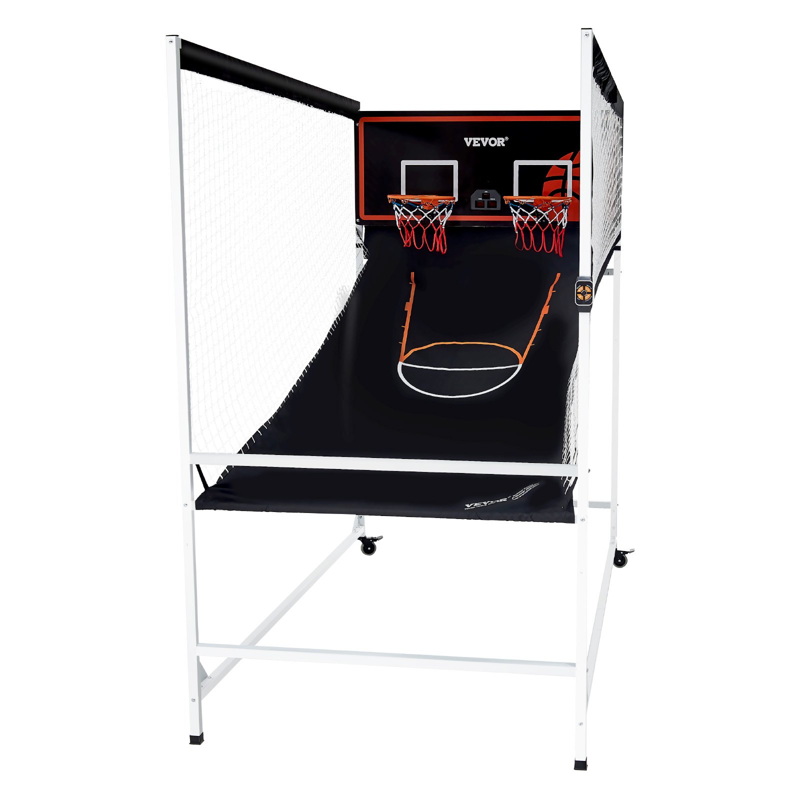 VEVOR Juego de Baloncesto Arcade Interior para 2 Jugadores, Deporte de Doble Tiro en Casa con 5 Bolas, 8 Modos de Juego, Marcador Electrónico y Bomba de Inflado, 2286 x 1219 x  2133 ± 50 mm, Negro