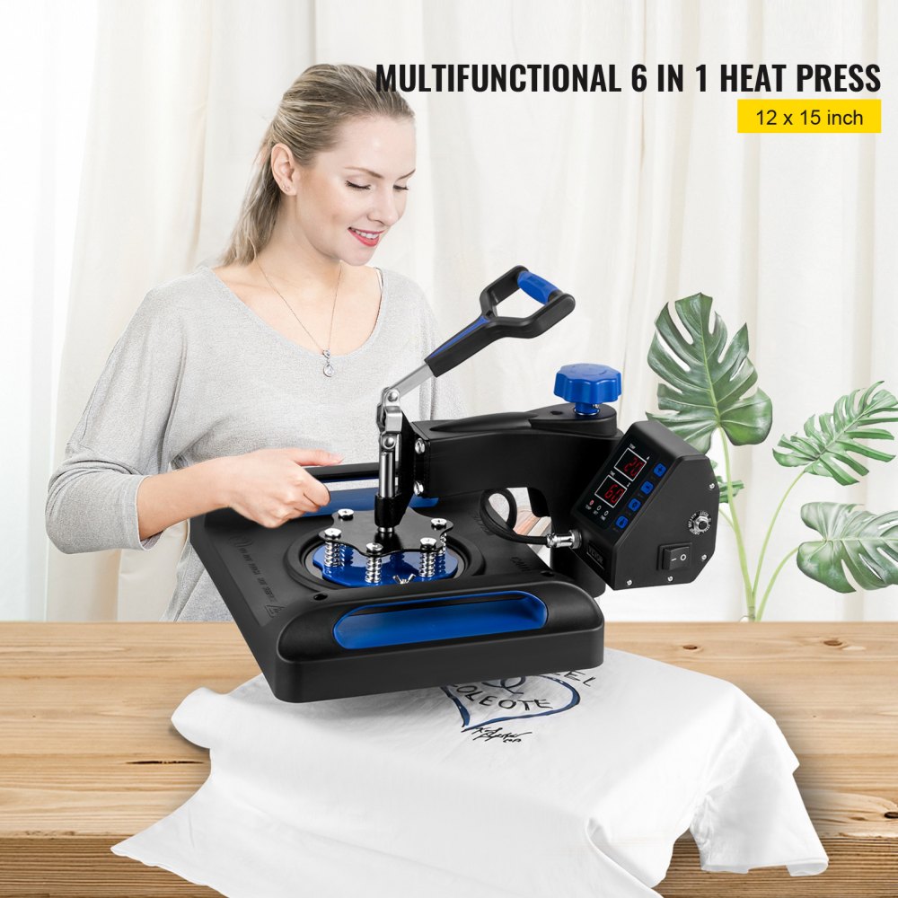 Vevor 6 En 1 Máquina De Prensa De Calor 29x38 Cm Sublimación Camiseta 1000w Azul