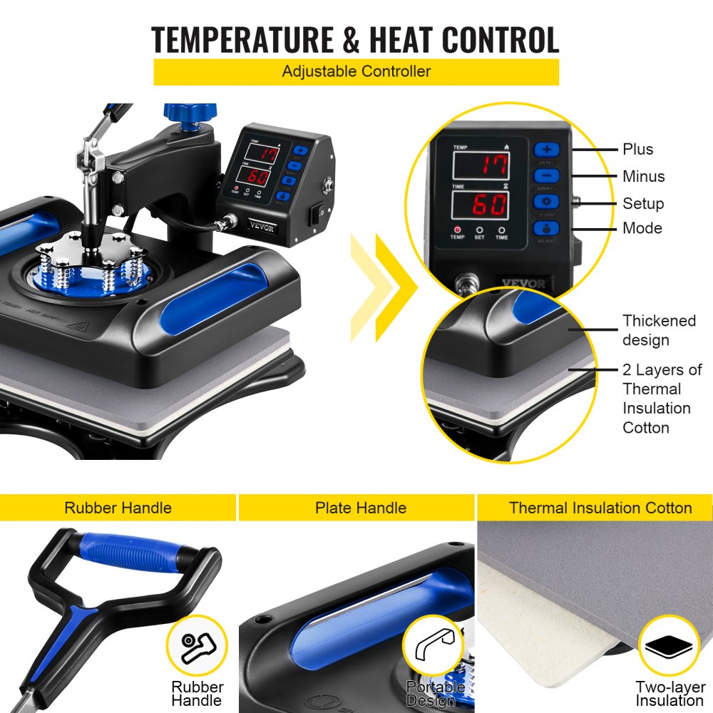 Vevor 6 En 1 Máquina De Prensa De Calor 29x38 Cm Sublimación Camiseta 1000w Azul