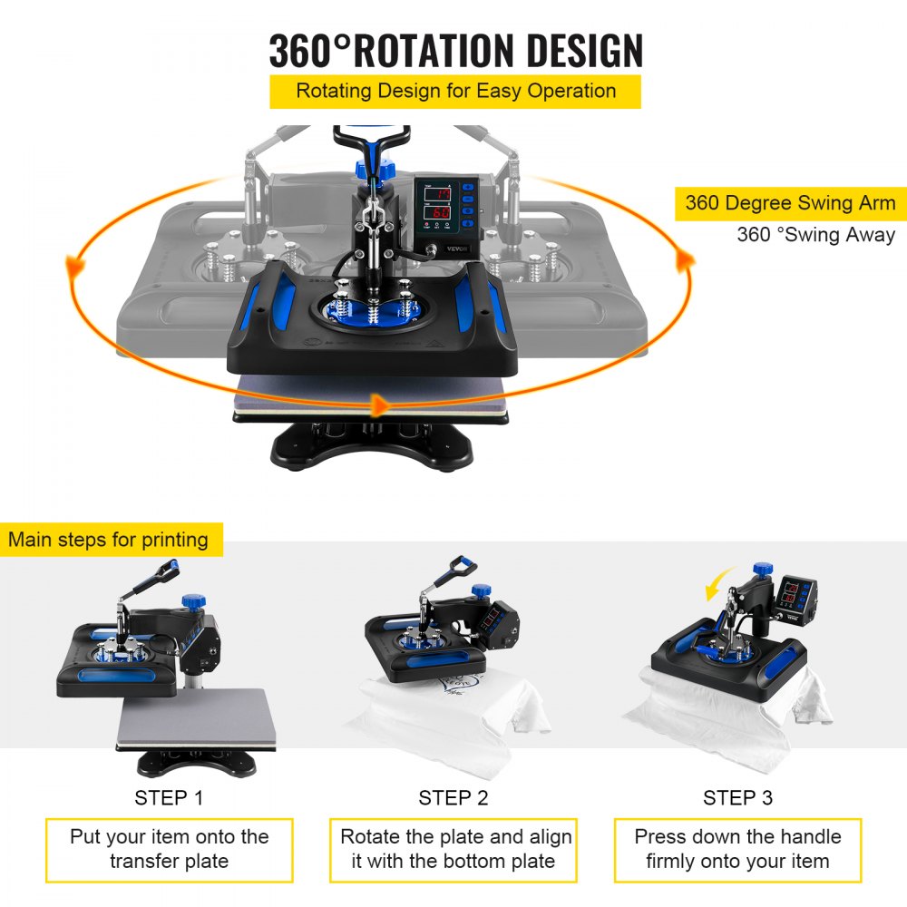 Vevor 6 En 1 Máquina De Prensa De Calor 29x38 Cm Sublimación Camiseta 1000w Azul