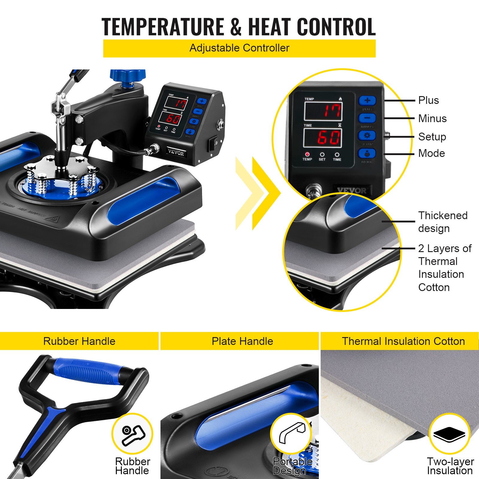 Vevor 6 En 1 Máquina De Prensa De Calor 29x38 Cm Sublimación Camiseta 1000w Azul