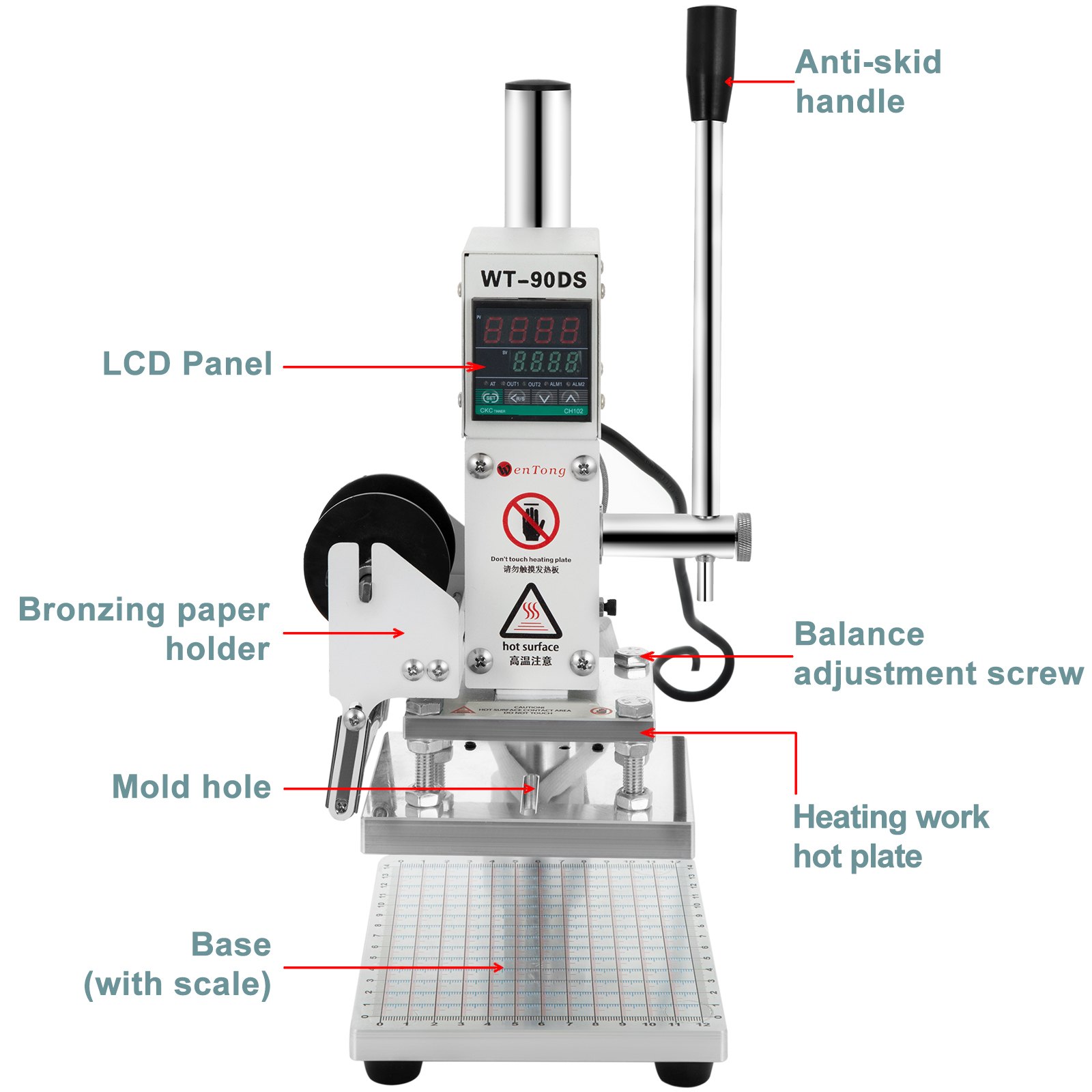 VEVOR Hot Foil Stamping Machine 10 x 13 cm Hot Foil Stamping Machine, 300 W Hot Foil Stamping Machine with Scale, Positioning Slider, LCD Screen, Leather Bronzing Printing, Bronzing Machine