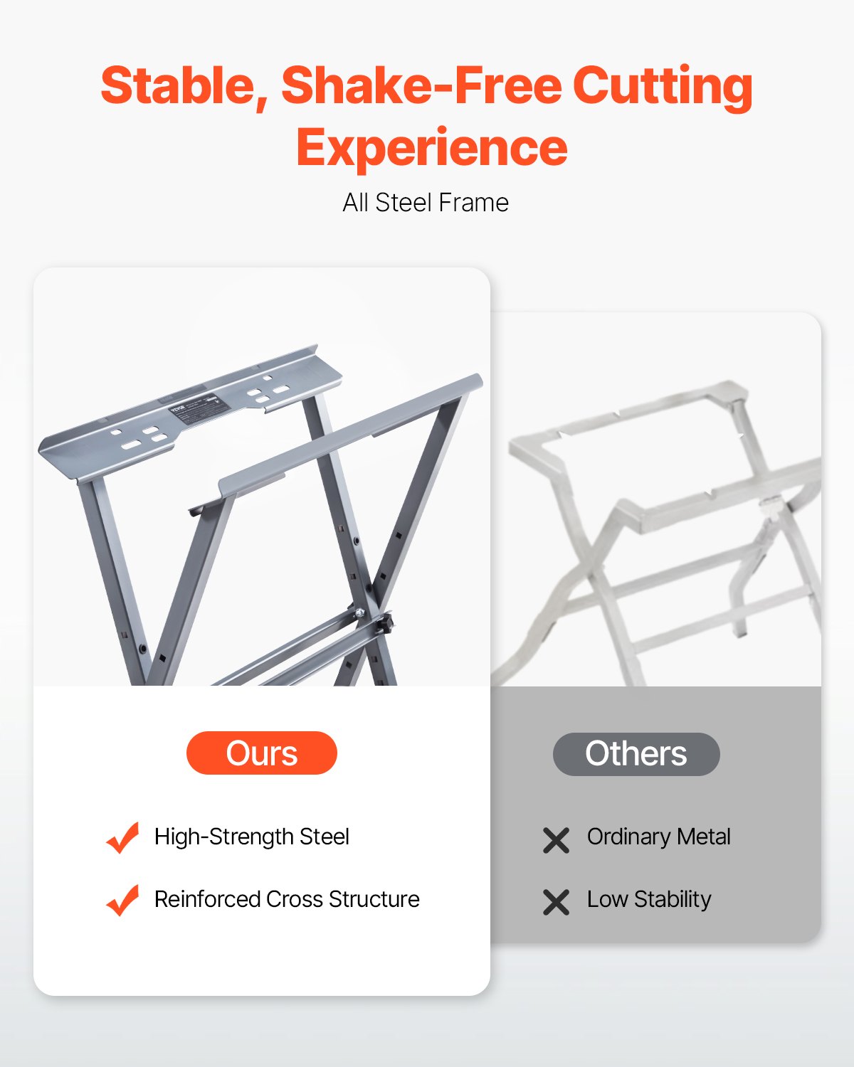 VEVOR table saw stand, 158.76 kg load capacity, base 610x490x580 mm, robust construction, easy storage, foldable design, universal for most brands of table saws