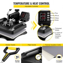 VEVOR Prensa de Calor 6 en 1 Placa 29 x 38 cm Prensa Térmica Negra 1000 W Giratoria de 360 Grados Pantalla Digital Máquina de Sublimación