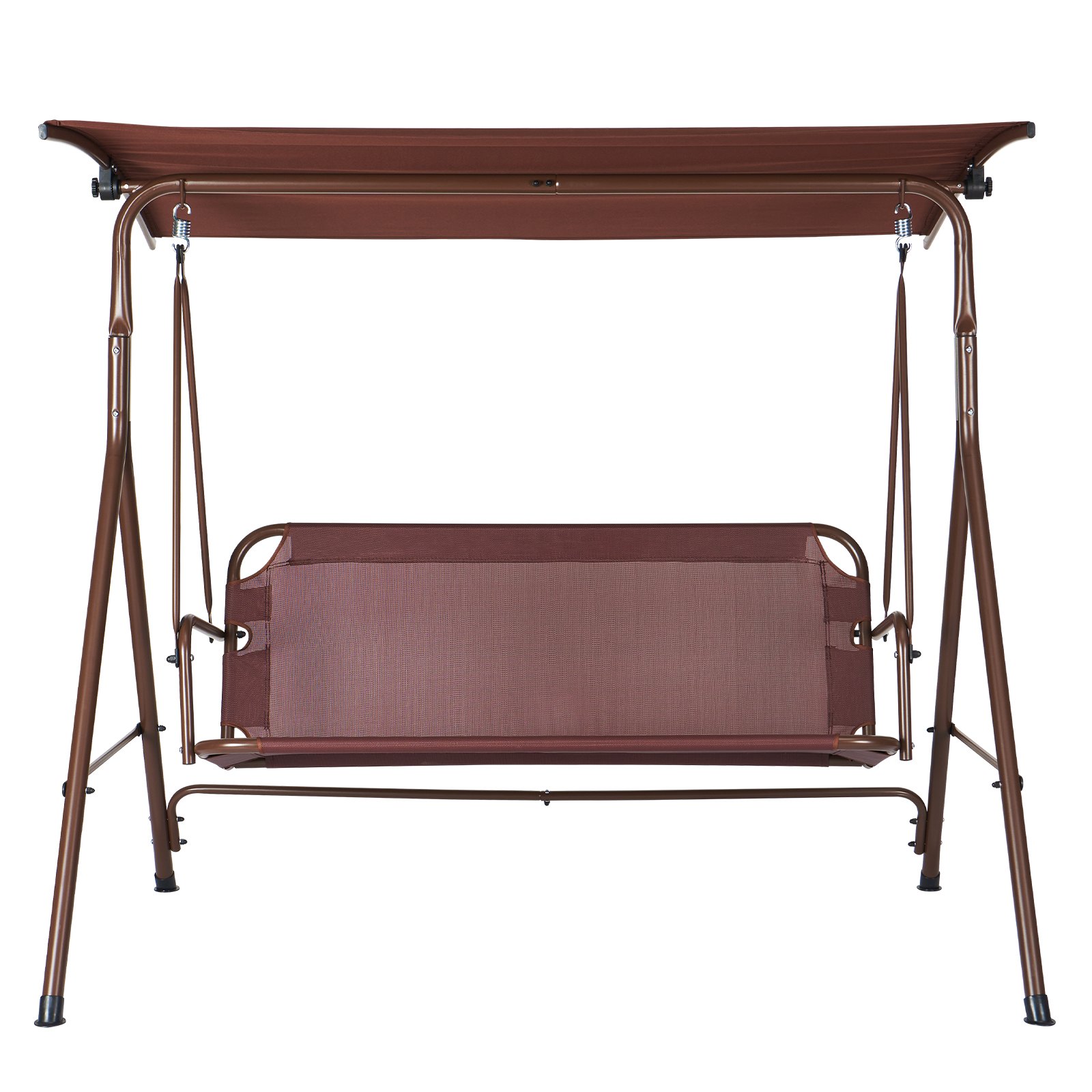 VEVOR Columpio de Patio para 3 Personas Columpio Ajustable para Porche con Reposabrazos Tela Teslin Marco de Acero de Aleación para Balcón, Patio, Jardín, Junto a Piscina, 1740x1095x1550 mm, Marrón