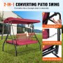 VEVOR Columpio de 3 Plazas para Terraza Columpio Convertible con Dosel Ajustable para Porche Exterior con Cojín Grueso Extraíble Marco de Acero de Aleación para Balcón, Jardín, Piscina, Color Burdeos