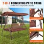 VEVOR Columpio de 3 Plazas para Terraza Columpio Convertible con Dosel Ajustable para Porche Exterior con Cojín Grueso Extraíble Marco de Acero de Aleación para Balcón, Jardín, Piscina, Marrón