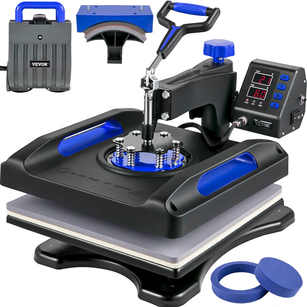 Vevor 5 En 1 Máquina De Prensa De Calor 38x38 Cm Sublimación Camiseta Azul