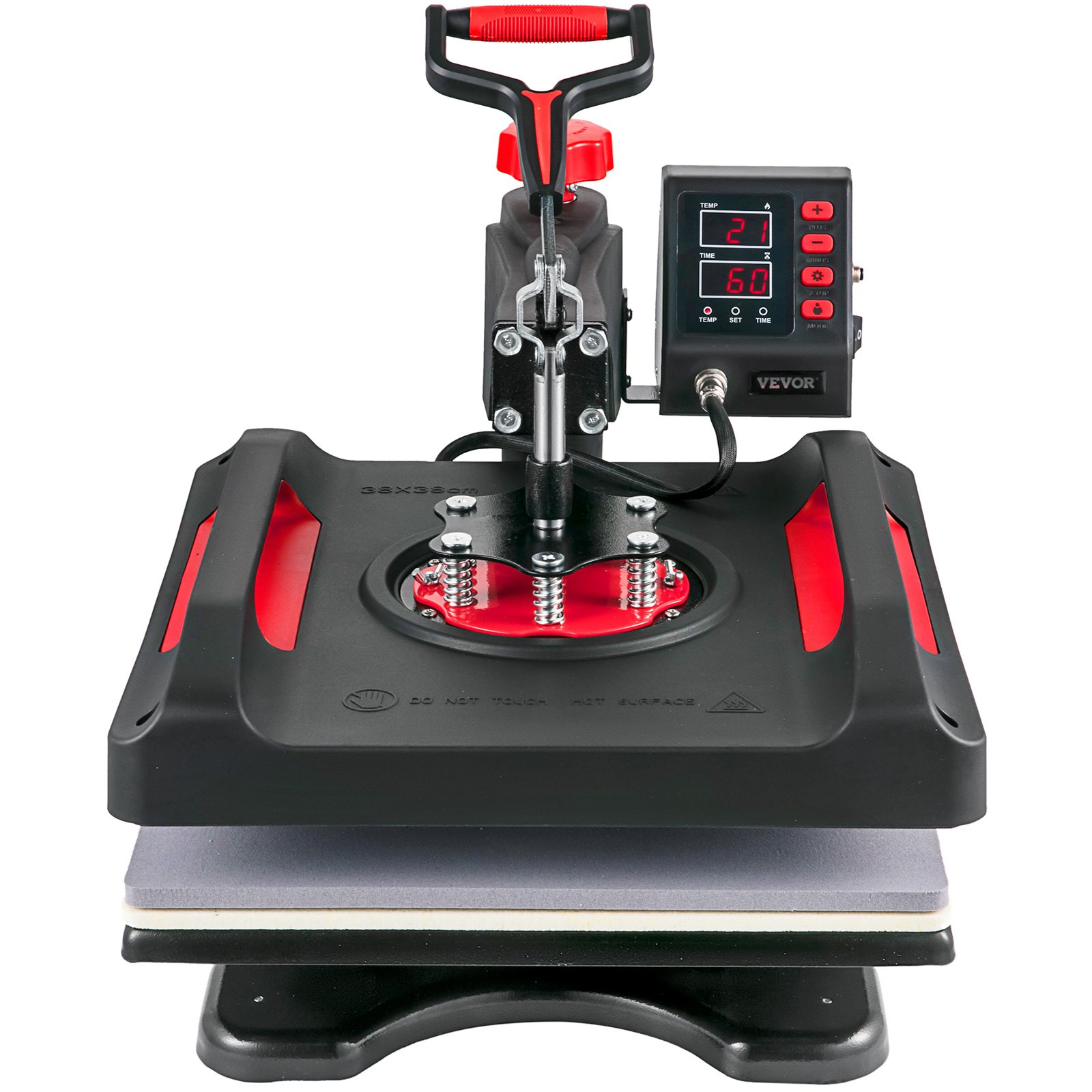 VEVOR Prensa de Calor 5 en 1 Placa 38 x 38 cm Máquina de Prensa de Calor Roja 1000W Giratoria 360 Grados Pantalla Digital Anti-quemaduras Prensa de Transferencia para Camiseta Taza Sombrero Tapa