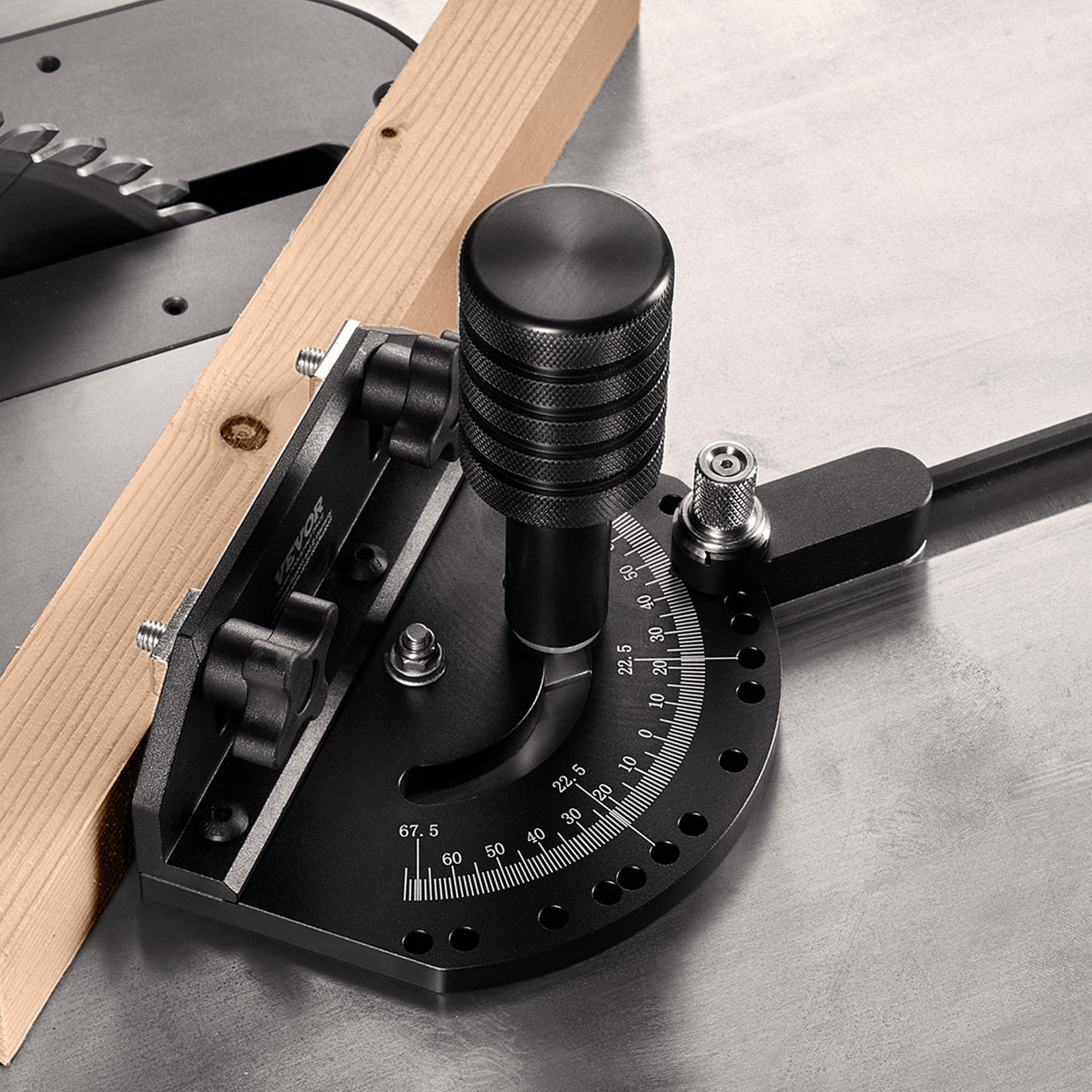 VEVOR Calibre de inglete de precisión, ranura estándar de 3/4'' x 3/8'', calibre de inglete para sierra de mesa de aleación de aluminio con 15 topes de ángulo, émbolo con resorte ajustable y disco ext