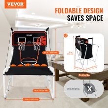 VEVOR Juego de Arcade Baloncesto Plegable Doble Tiro 2020 x 1360 x 2050 ± 50 mm