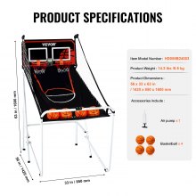 VEVOR Juego de Baloncesto Plegable Interior para 2 Jugadores, Deporte de Doble Tiro en Casa 4 Pelotas, 8 Modos de Juego, Marcador Electrónico LCD y Bomba de Inflado, para Niños y Adultos Blanco Negro