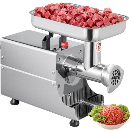 VEVOR Picadora de Carne de Acero Inoxidable 304 con Motor de 370 Vatios, con 2 Arandelas (6 + 8 mm), 80 kg por Hora