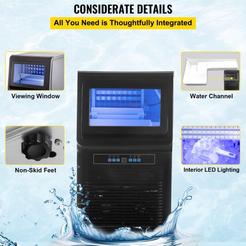 VEVOR Máquina para Hacer Hielo 350 W 31 kg/24H Máquina de Hielo Capacidad 5 kg 3 Tamaños Máquina para Hacer Cubitos de Hielo Encimera entre 8-15 Minutos Pantalla LED Limpieza Automática Filtro de Agua