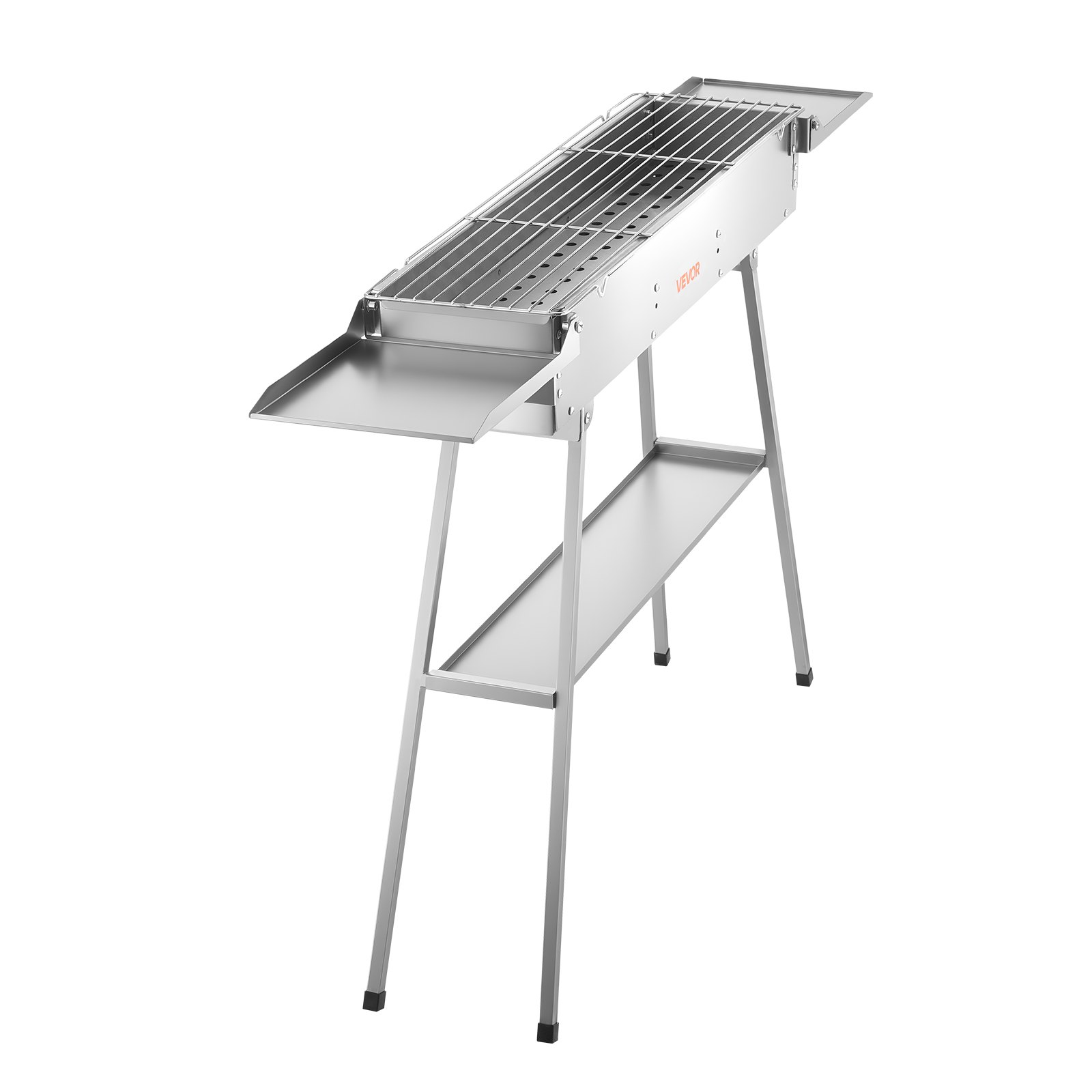 VEVOR Barbacoa de Carbón Plegable 0,16 m², Parrilla de Carbón Portátil con Bandeja de Carbón Elevable y Mesas Laterales, Barbacoa de Acero Inoxidable para Acampar al Aire Libre, Fiestas en Jardín