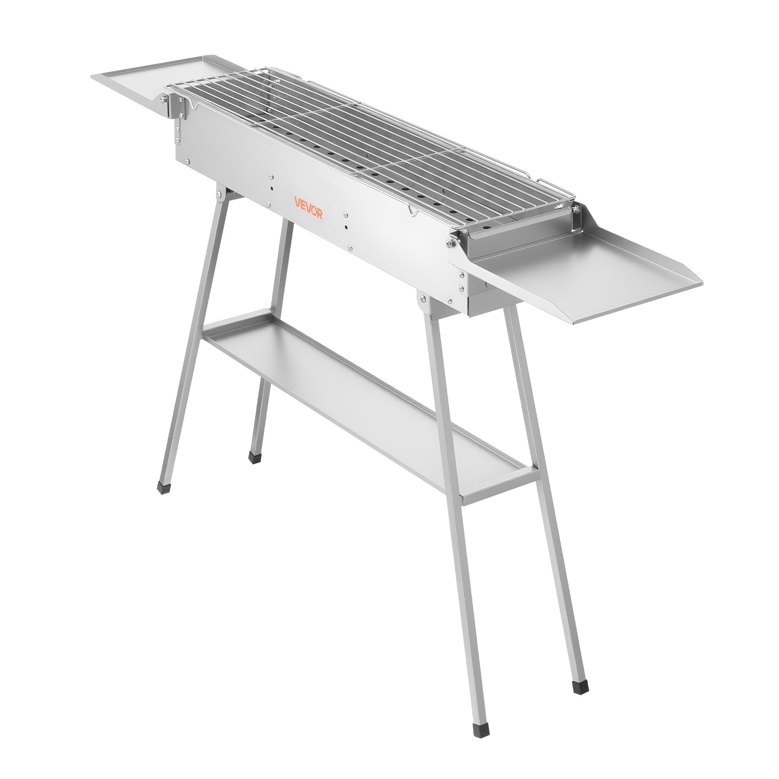 VEVOR Barbacoa de Carbón Plegable 0,16 m², Parrilla de Carbón Portátil con Bandeja de Carbón Elevable y Mesas Laterales, Barbacoa de Acero Inoxidable para Acampar al Aire Libre, Fiestas en Jardín