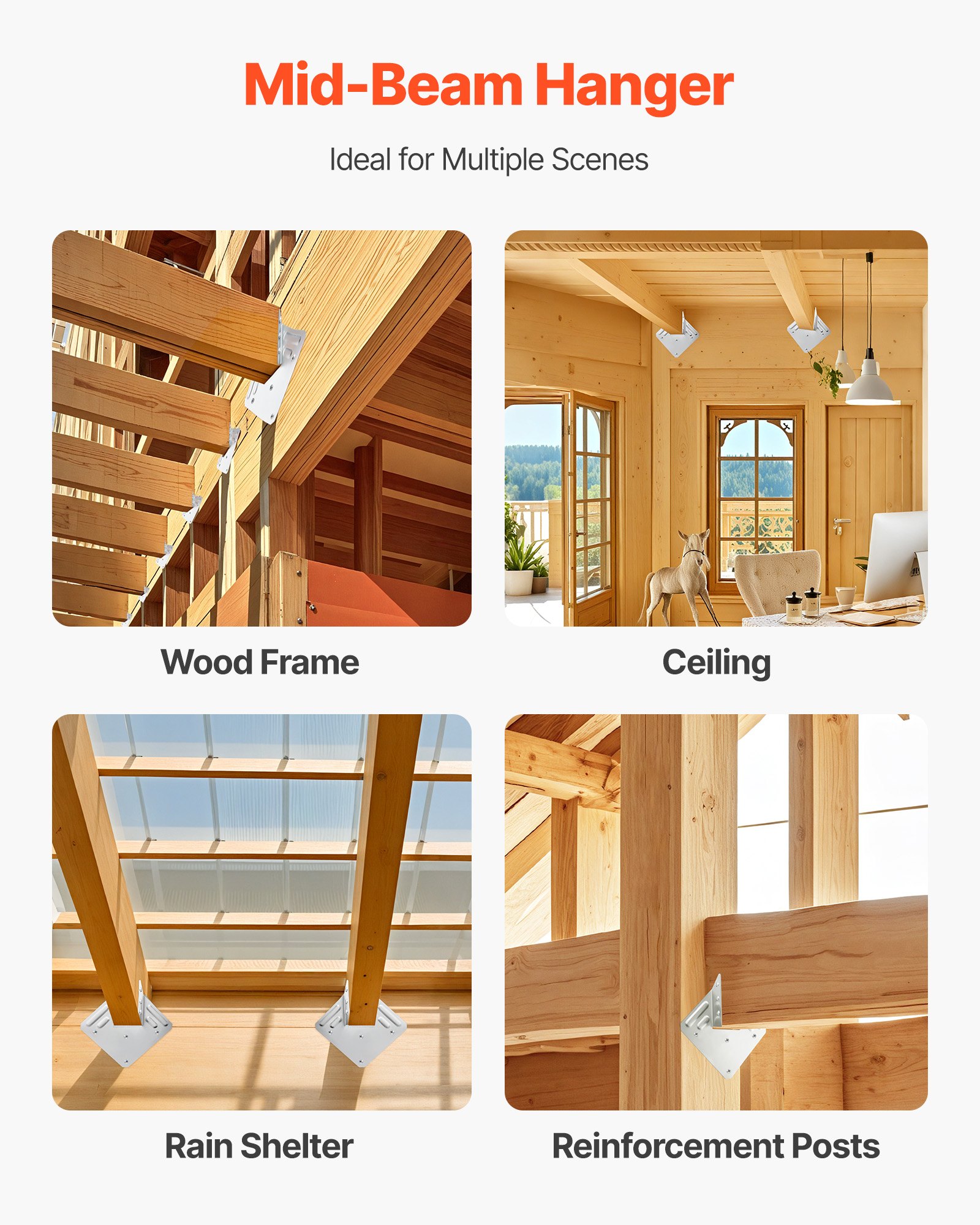 VEVOR timber connectors, internal dimensions 40x21x63 mm, beam connectors made of high-strength steel with black rust protection coating, post supports, beam supports for roof beam timber constructions, 25 pieces