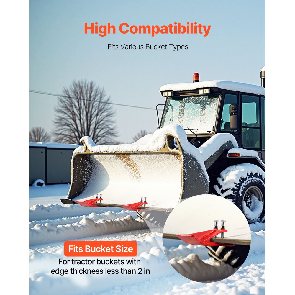 VEVOR Protector de Cucharón de Tractor 2 Piezas Protector de Cubo para Tractor de acero con Tuercas y Pernos Accesorio para Cucharón para Nieve, Remoción de Hojas, Esparcimiento de Grava, Rojo