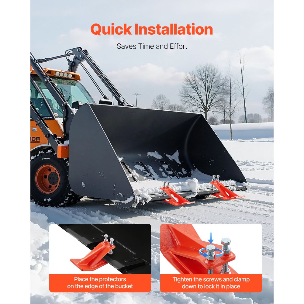 VEVOR Protector de Cucharón de Tractor 2 Piezas Protector de Cubo para Tractor de Acero con Tuercas y Pernos Accesorio para Cucharón para Nieve, Remoción de Hojas, Esparcimiento de Grava, Naranja