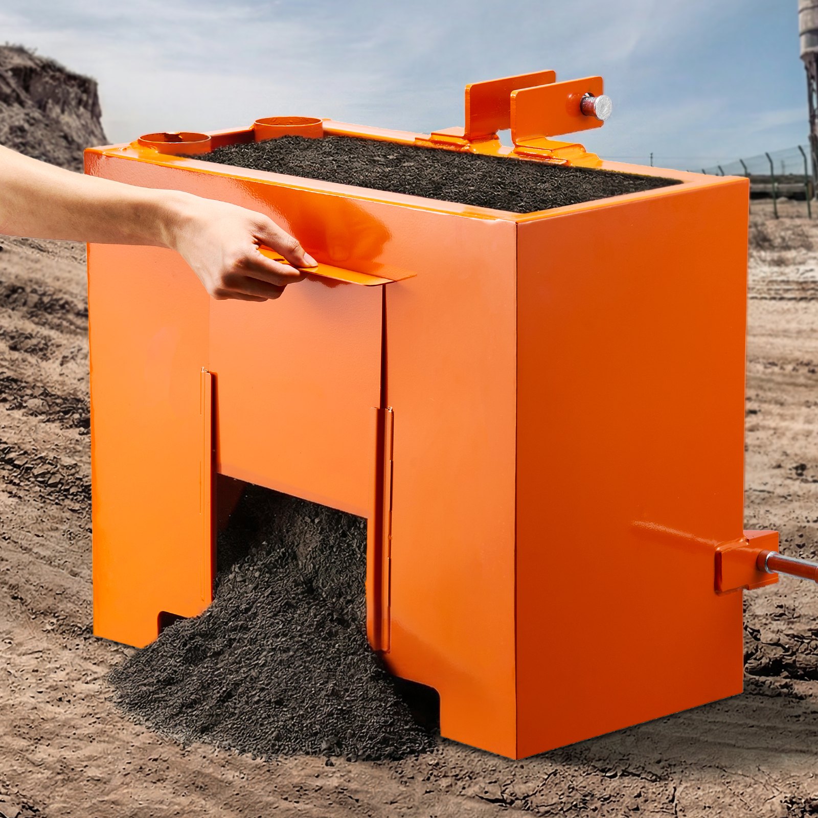 VEVOR Caja de Lastre con Enganche de 3 Puntos para Tractores, Capacidad de 0,09 m³, Carga de 363 kg, Contrapeso para Tractor de Categoría 1, Enganche de Remolque Universal, de Acero, Color Naranja