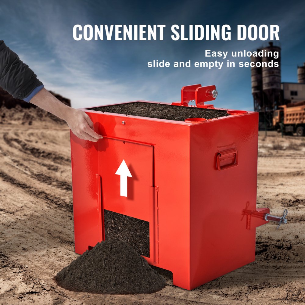 VEVOR Caja de Lastre de 3 Puntos para Tractor Categoría 1 Caja de Lastre Capacidad de Carga 363 kg para Receptor de Enganche de 50,8 mm, Contrapeso de Acero Resistente para Cargadoras, Tractores, Rojo