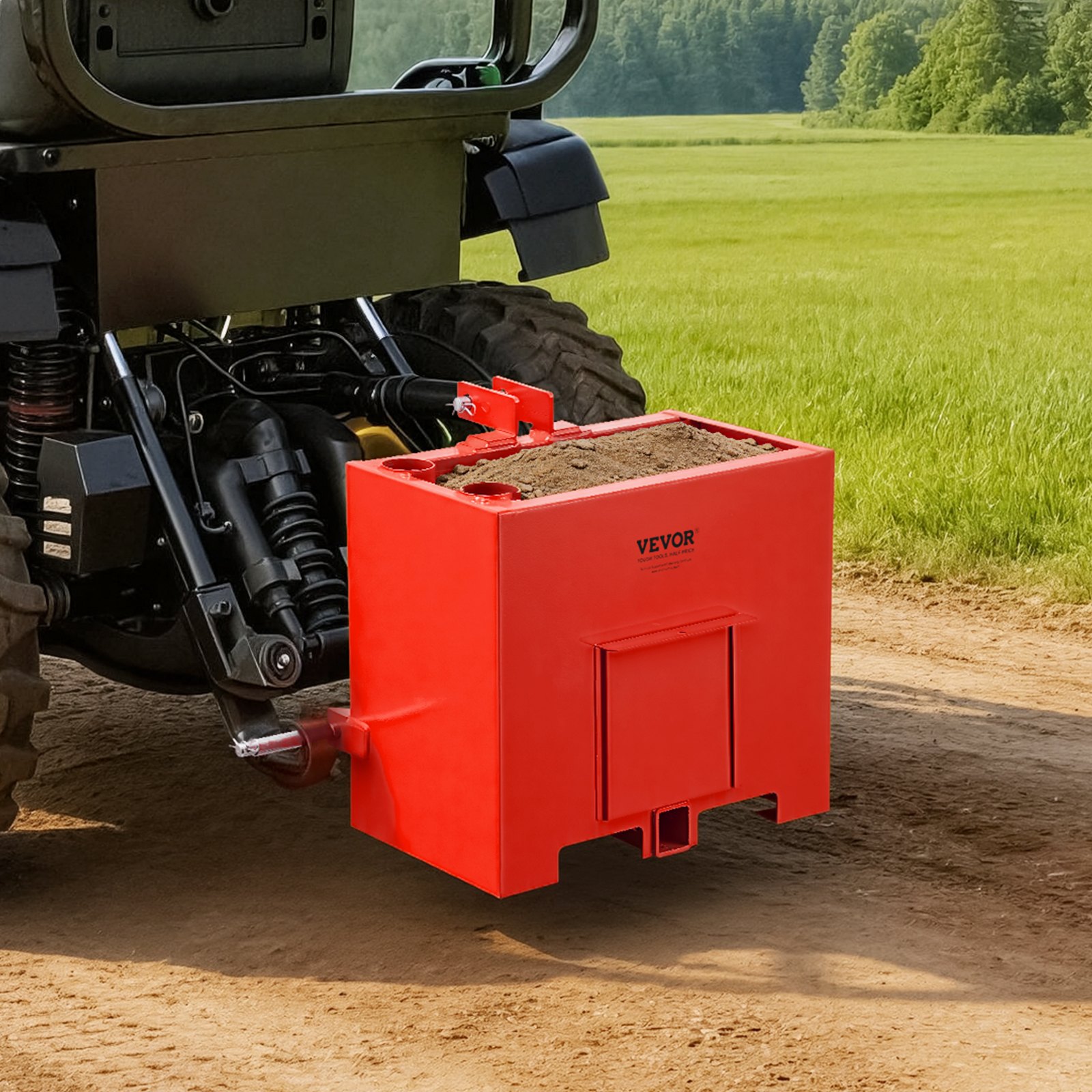 VEVOR Caja de Lastre con Enganche de 3 Puntos para Tractores, Capacidad de 0,09 m³ 363 kg, Contrapeso para Tractor Categoría 1, Enganche de Remolque Estándar, Caja de Balasto de Acero con Puerta, Rojo