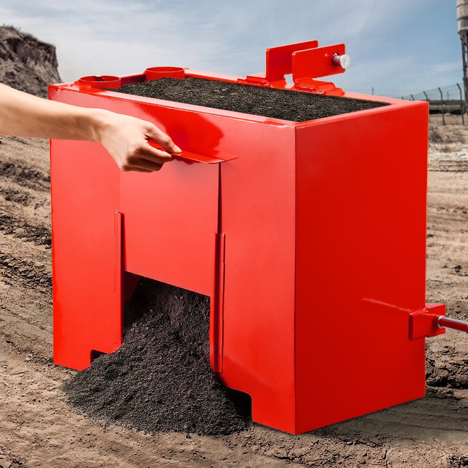 VEVOR Caja de Lastre con Enganche de 3 Puntos para Tractores, Capacidad de 0,09 m³ 363 kg, Contrapeso para Tractor Categoría 1, Enganche de Remolque Estándar, Caja de Balasto de Acero con Puerta, Rojo