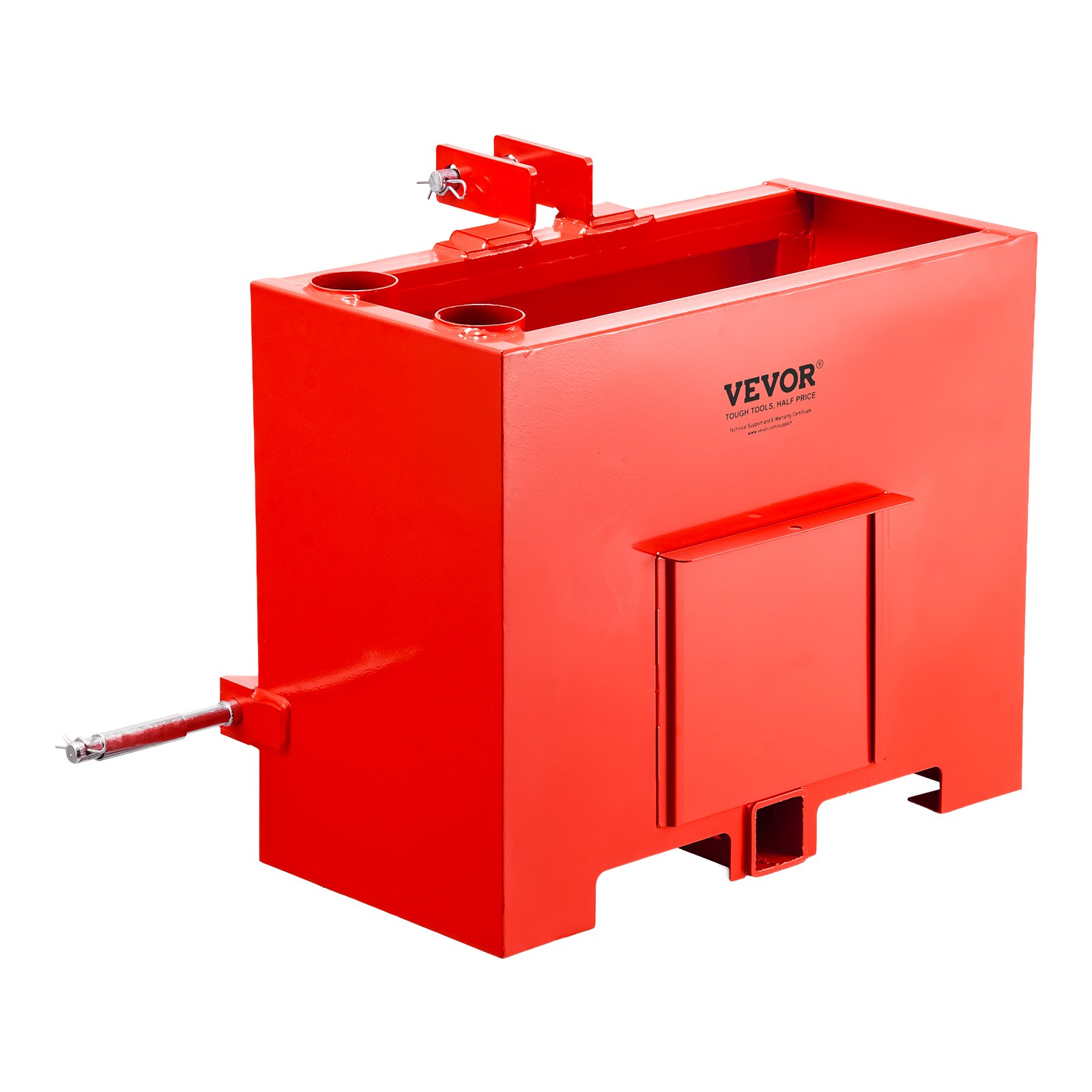 VEVOR Caja de Lastre con Enganche de 3 Puntos para Tractores, Capacidad de 0,09 m³ 363 kg, Contrapeso para Tractor Categoría 1, Enganche de Remolque Estándar, Caja de Balasto de Acero con Puerta, Rojo
