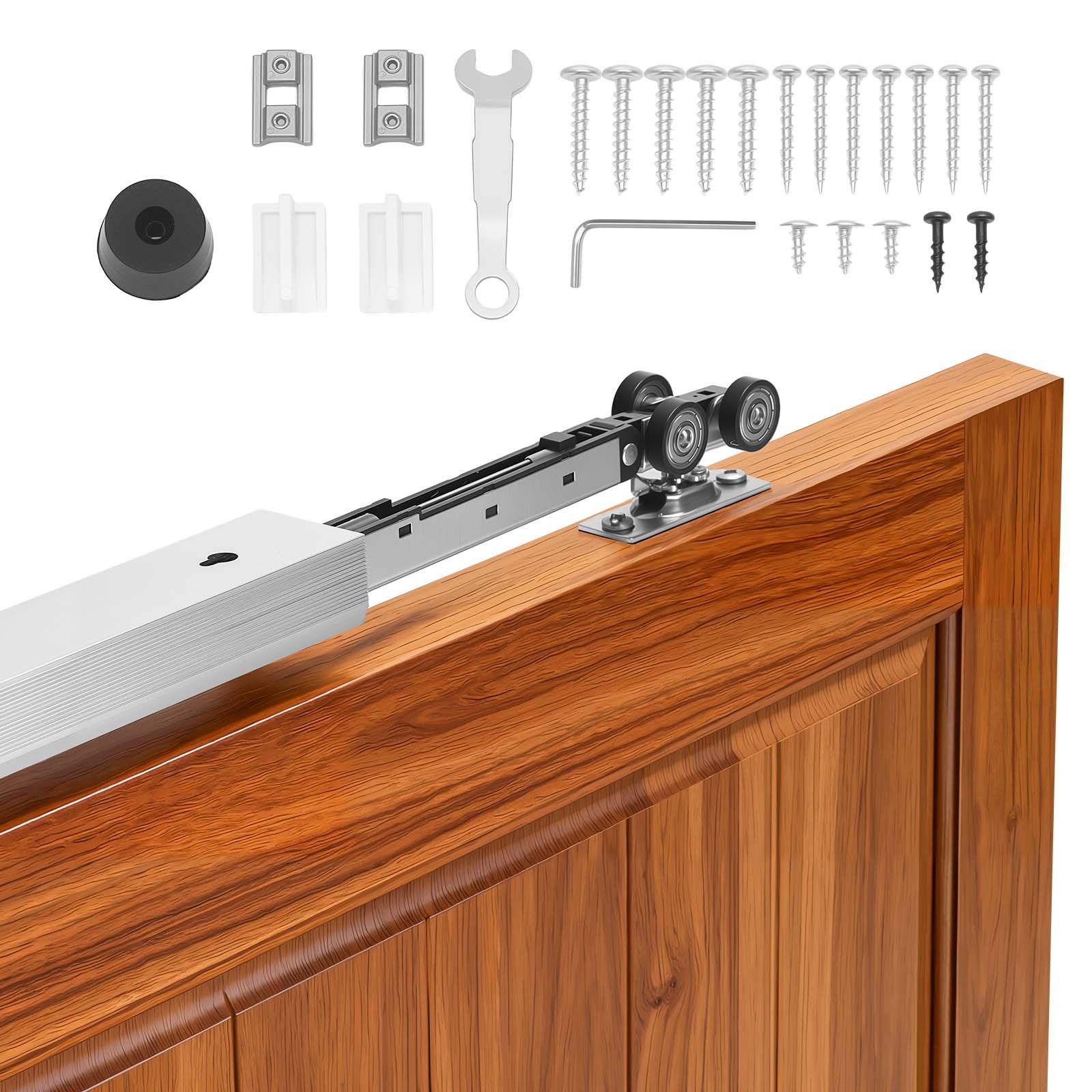 VEVOR Kit de Herrajes para Puerta Corrediza 113,5 cm, Herraje para Una Sola Puerta de 25-45 mm de Grosor y 610 mm de Ancho, Pista de Aleación de Aluminio, Deslizamiento Suave y Silencioso, Plata