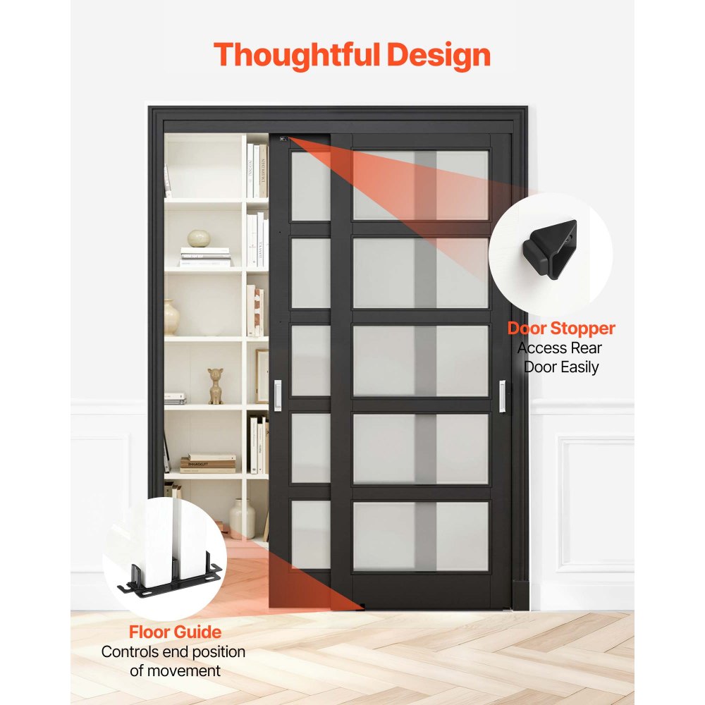 VEVOR Kit de Herrajes para Puertas Corredizas 152,4 cm, Herraje para Puerta Corredera de Doble Riel de Aleación de Aluminio, para Sistemas de 2 Puertas de 25-45 mm de Grosor y 762 mm de Ancho, Negro