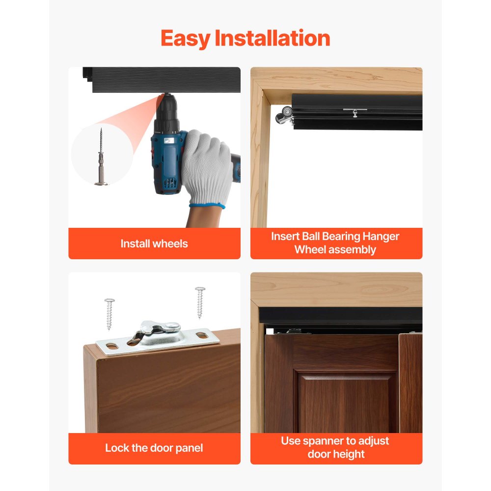 VEVOR Kit de Herrajes para Puertas Corredizas 152,4 cm, Herraje para Puerta Corredera de Doble Riel de Aleación de Aluminio, para Sistemas de 2 Puertas de 25-45 mm de Grosor y 762 mm de Ancho, Negro
