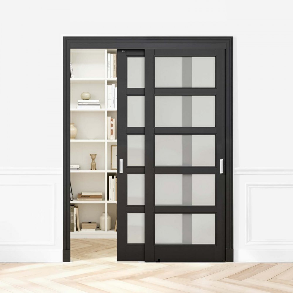 VEVOR Kit de Herrajes para Puertas Corredizas 152,4 cm, Herraje para Puerta Corredera de Doble Riel de Aleación de Aluminio, para Sistemas de 2 Puertas de 25-45 mm de Grosor y 762 mm de Ancho, Negro