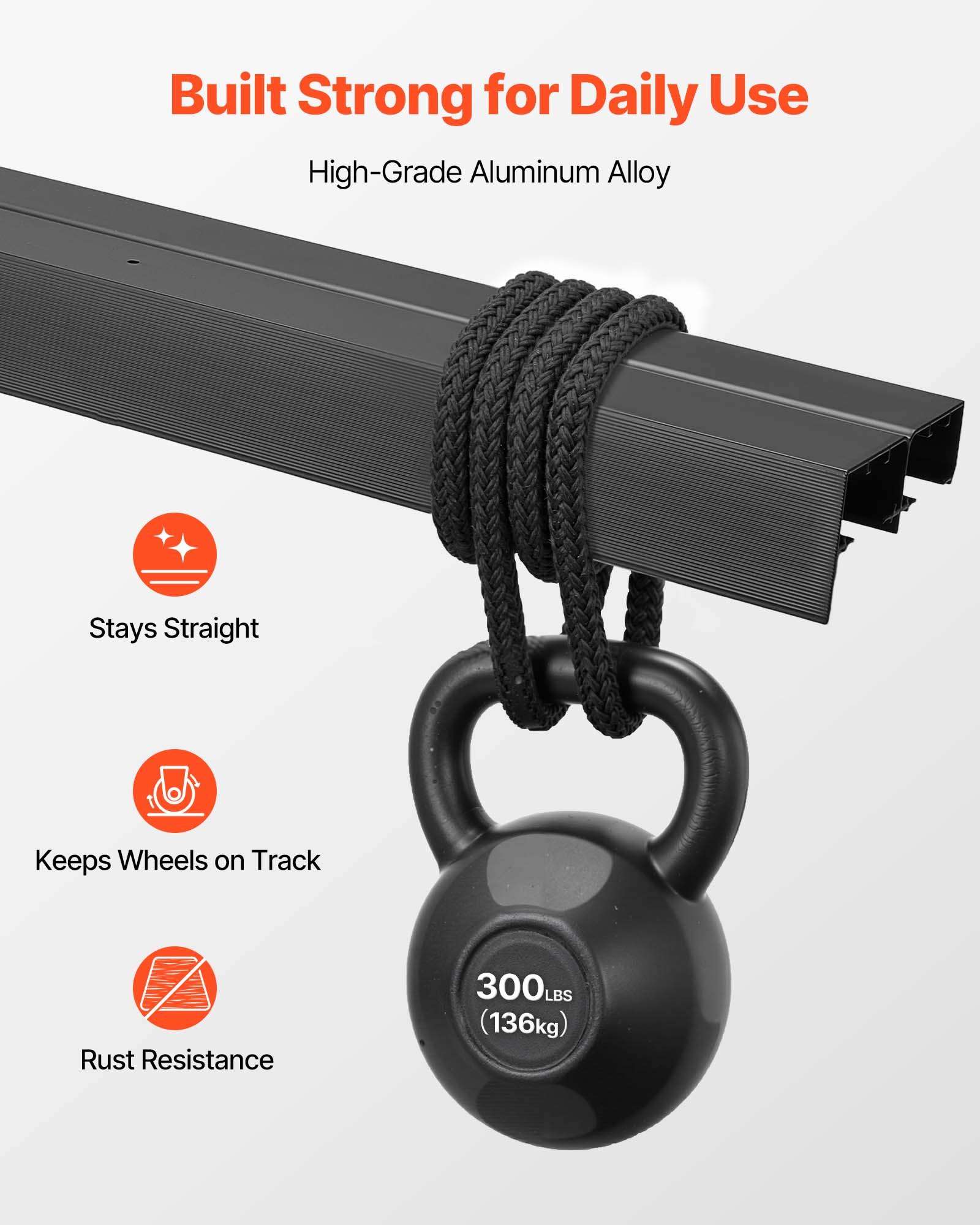 VEVOR Kit de Herrajes para Puertas Corredizas 152,4 cm, Herraje para Puerta Corredera de Doble Riel de Aleación de Aluminio, para Sistemas de 2 Puertas de 25-45 mm de Grosor y 762 mm de Ancho, Negro