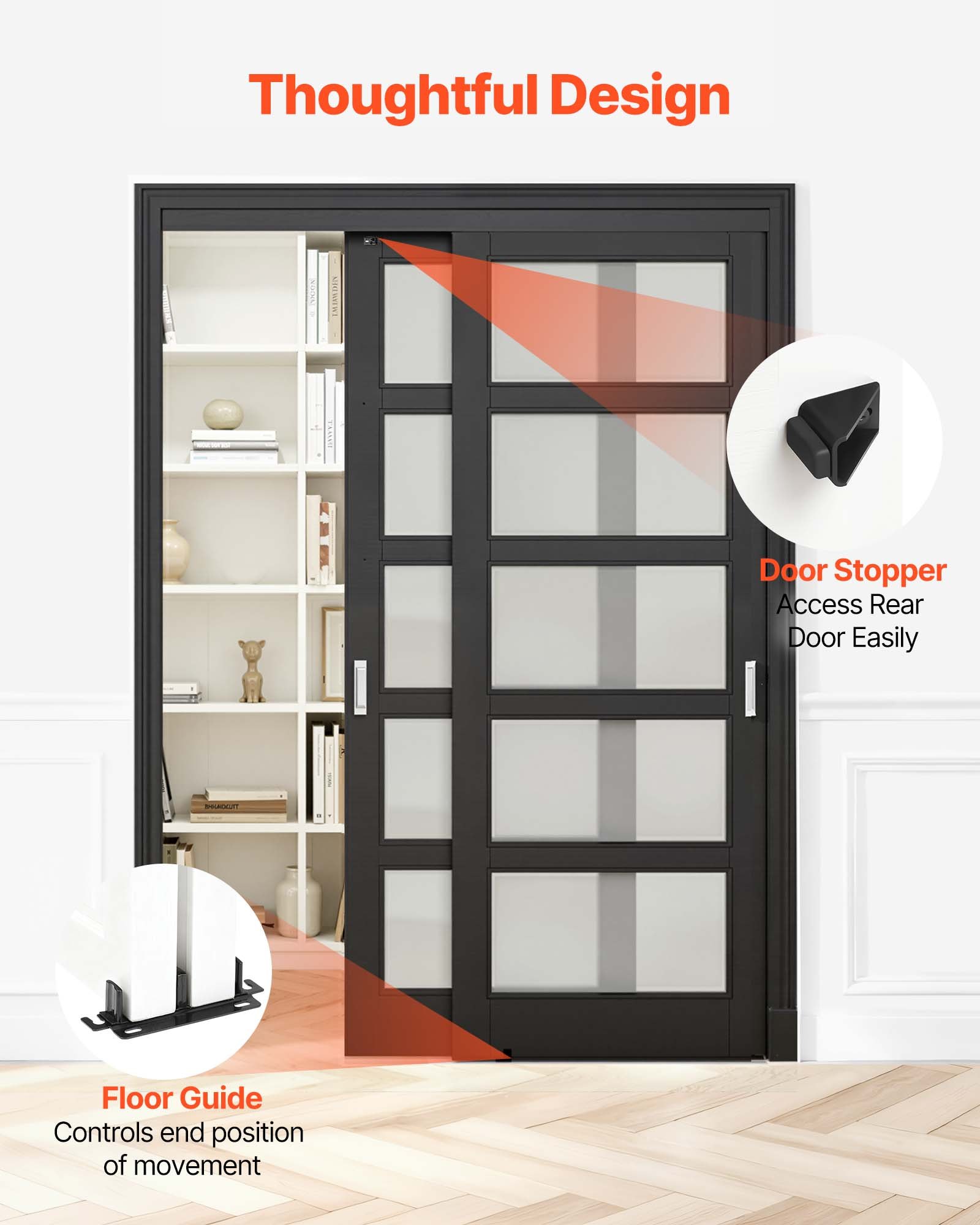 VEVOR Kit de Herrajes para Puertas Corredizas 152,4 cm, Herraje para Puerta Corredera de Doble Riel de Aleación de Aluminio, para Sistemas de 2 Puertas de 25-45 mm de Grosor y 762 mm de Ancho, Negro
