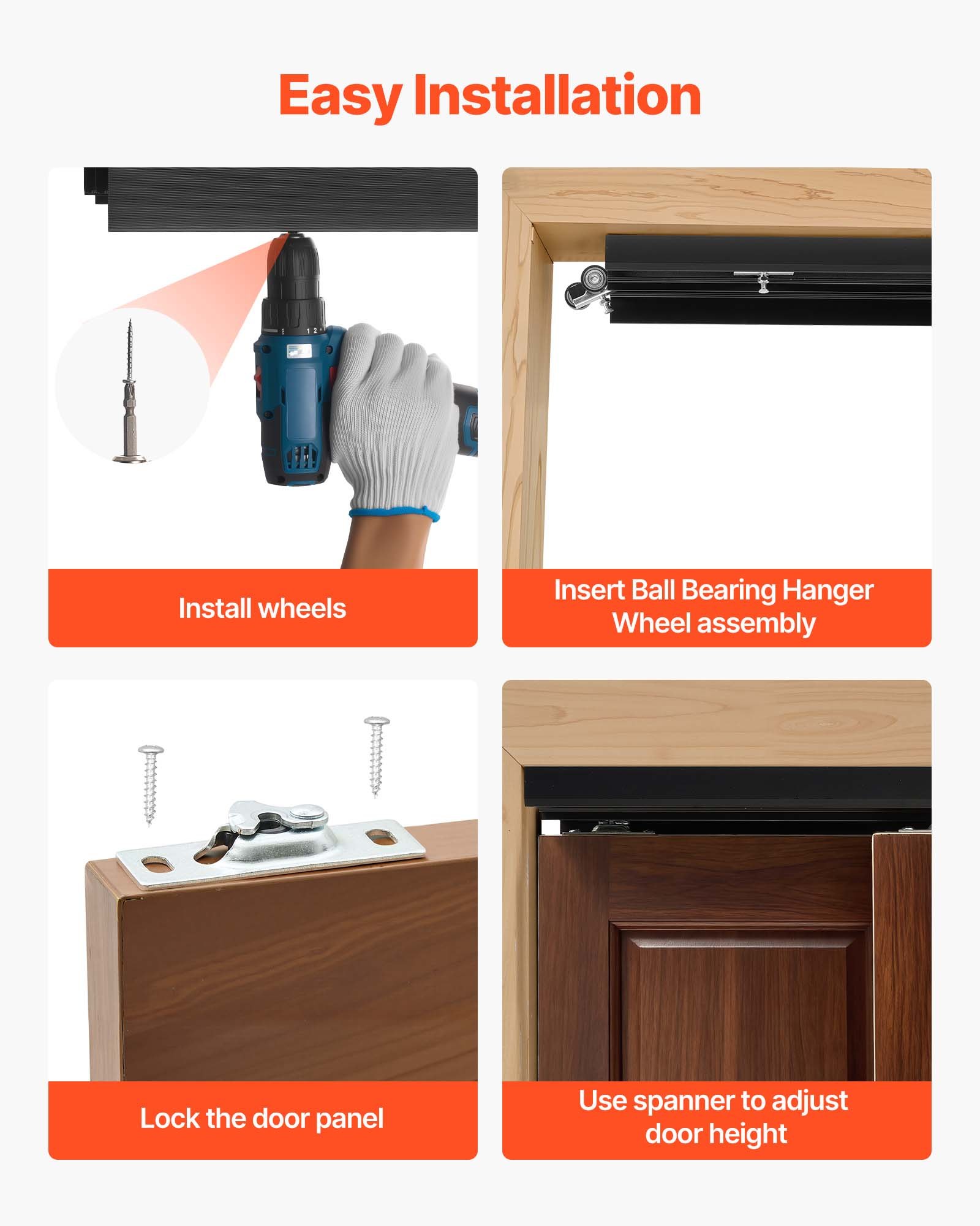 VEVOR Kit de Herrajes para Puertas Corredizas 152,4 cm, Herraje para Puerta Corredera de Doble Riel de Aleación de Aluminio, para Sistemas de 2 Puertas de 25-45 mm de Grosor y 762 mm de Ancho, Negro