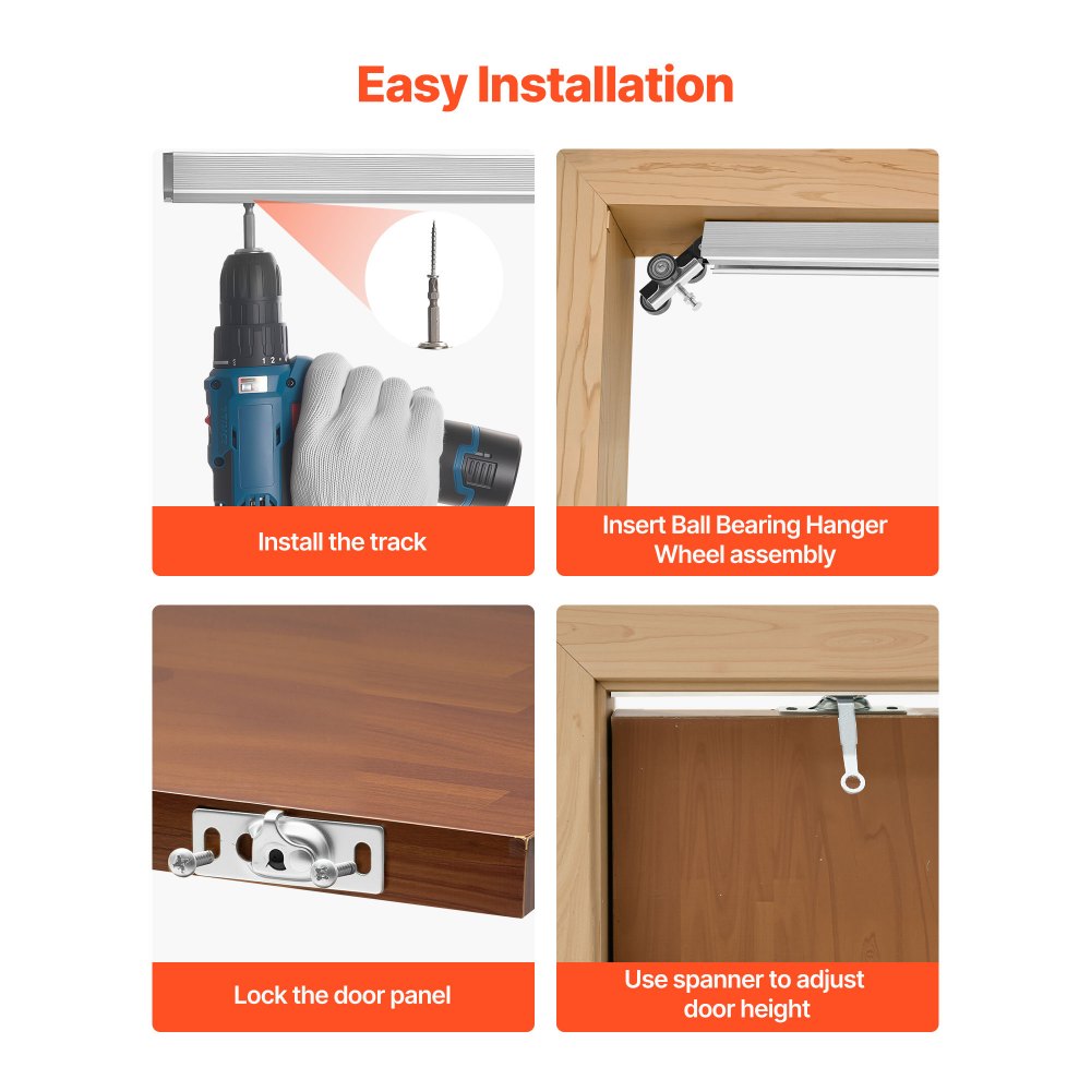 VEVOR Kit de Herrajes para Puerta Corrediza 144,1 cm, Herraje para Una Sola Puerta de 25-45 mm de Grosor y 762 mm de Ancho, Pista de Aleación de Aluminio, Deslizamiento Suave y Silencioso, Plata