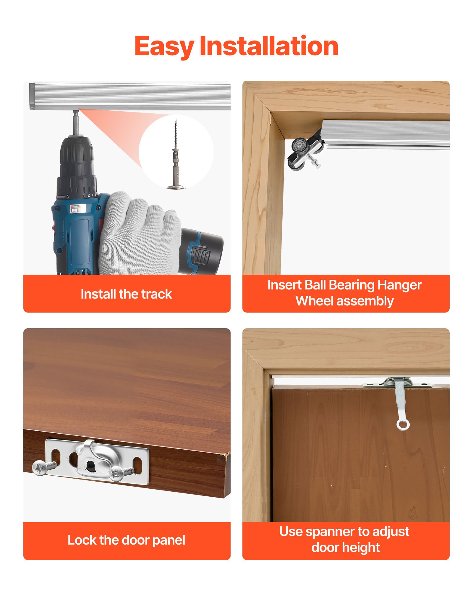 VEVOR Kit de Herrajes para Puerta Corrediza 144,1 cm, Herraje para Una Sola Puerta de 25-45 mm de Grosor y 762 mm de Ancho, Pista de Aleación de Aluminio, Deslizamiento Suave y Silencioso, Plata