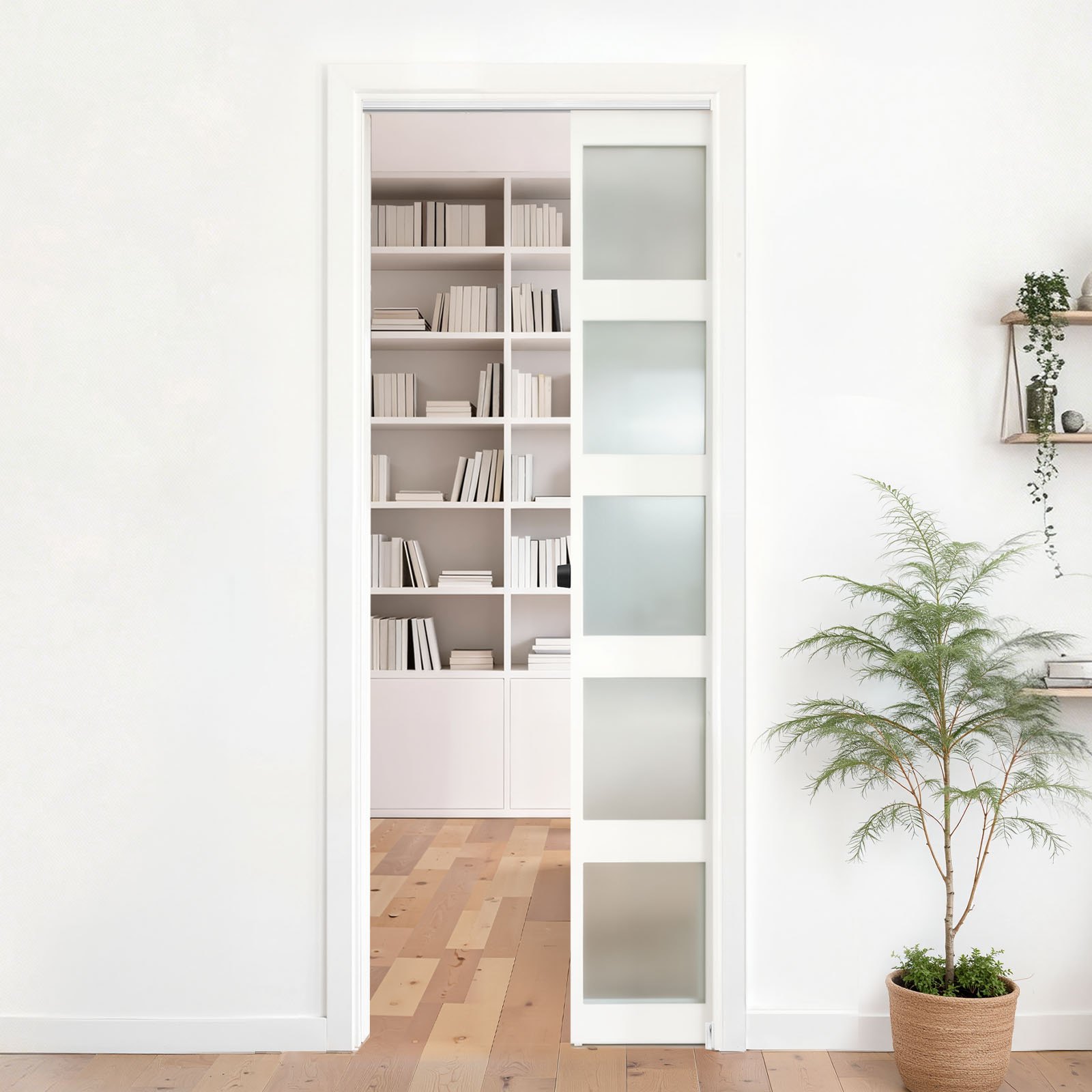 VEVOR Kit de Herrajes para Puerta Corrediza 144,1 cm, Herraje para Una Sola Puerta de 25-45 mm de Grosor y 762 mm de Ancho, Pista de Aleación de Aluminio, Deslizamiento Suave y Silencioso, Plata