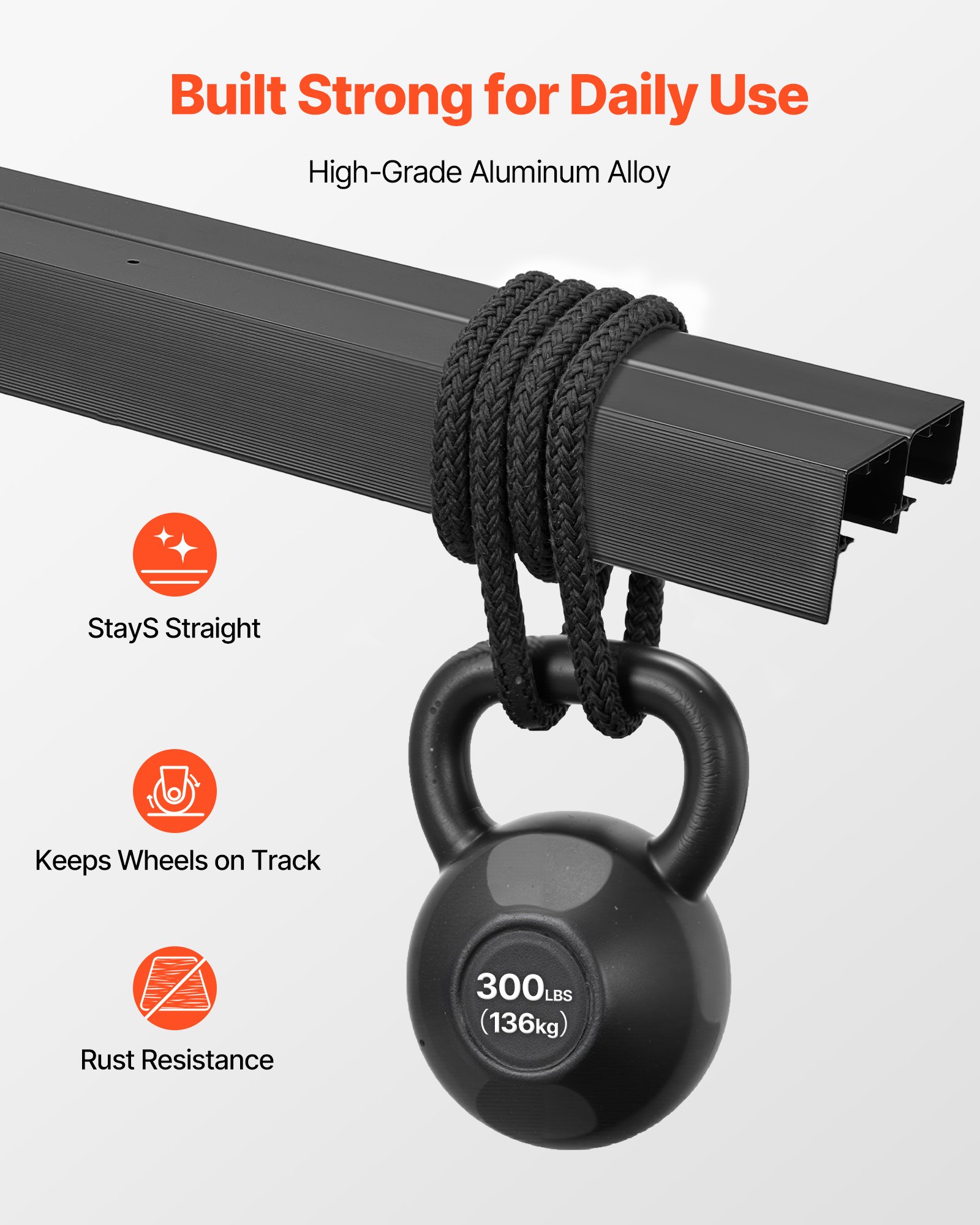VEVOR Kit de Herrajes para Puertas Corredizas 182,88 cm Herraje para Puerta Corredera de Doble Riel de Aleación de Aluminio para Sistemas de 2 Puertas de 25-45 mm de Grosor y 762 mm de Ancho, Negro