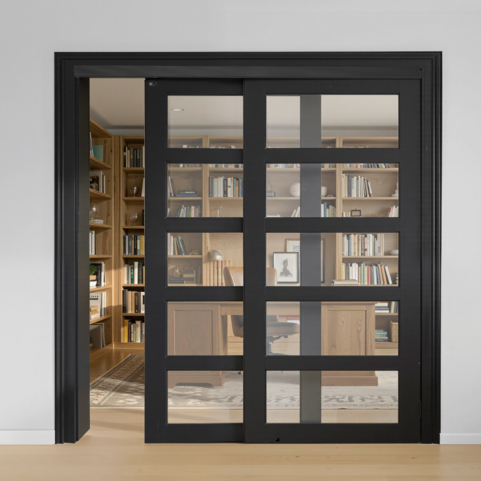 VEVOR Kit de Herrajes para Puertas Corredizas 182,88 cm Herraje para Puerta Corredera de Doble Riel de Aleación de Aluminio para Sistemas de 2 Puertas de 25-45 mm de Grosor y 762 mm de Ancho, Negro