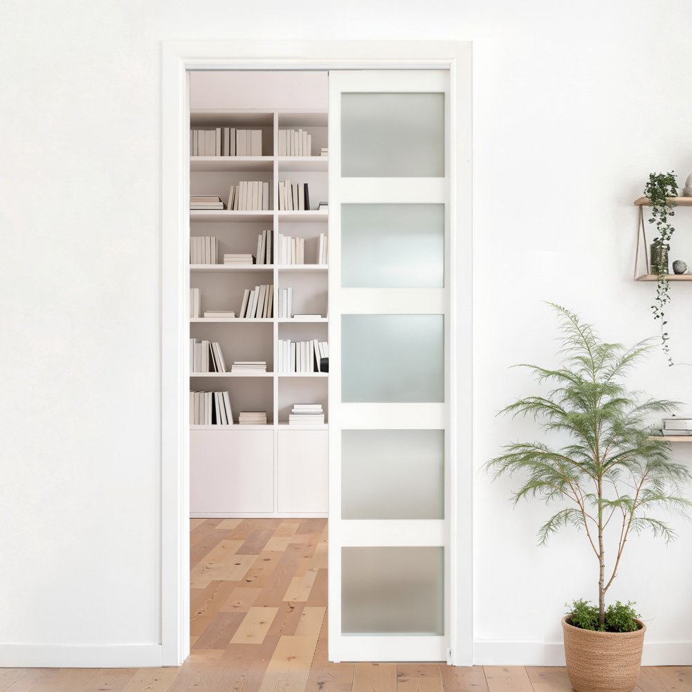 VEVOR Kit de Herrajes para Puerta Corrediza 174,6 cm, Herraje para Una Sola Puerta de 25-45 mm de Grosor y 914 mm de Ancho, Pista de Aleación de Aluminio, Deslizamiento Suave y Silencioso, Plata