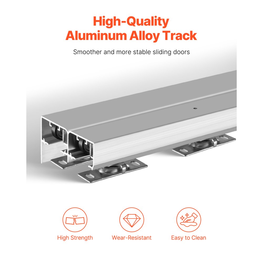 VEVOR sliding door hardware track set, 1828 mm sliding door system, double track sliding door system made of aluminum alloy, suitable for door widths of 927 mm x 2, sliding door hardware load capacity of 68 kg