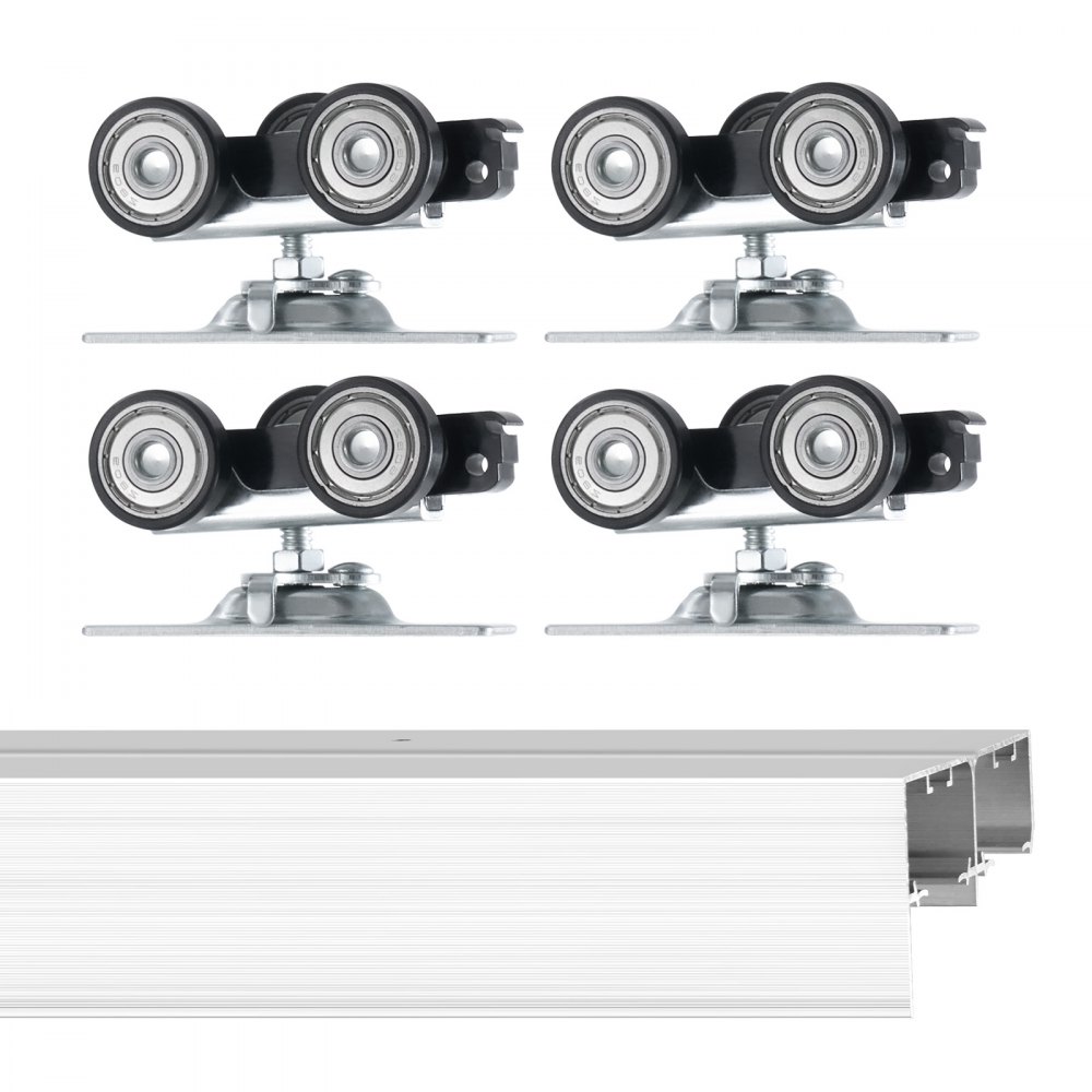 VEVOR sliding door hardware track set, 1828 mm sliding door system, double track sliding door system made of aluminum alloy, suitable for door widths of 927 mm x 2, sliding door hardware load capacity of 68 kg