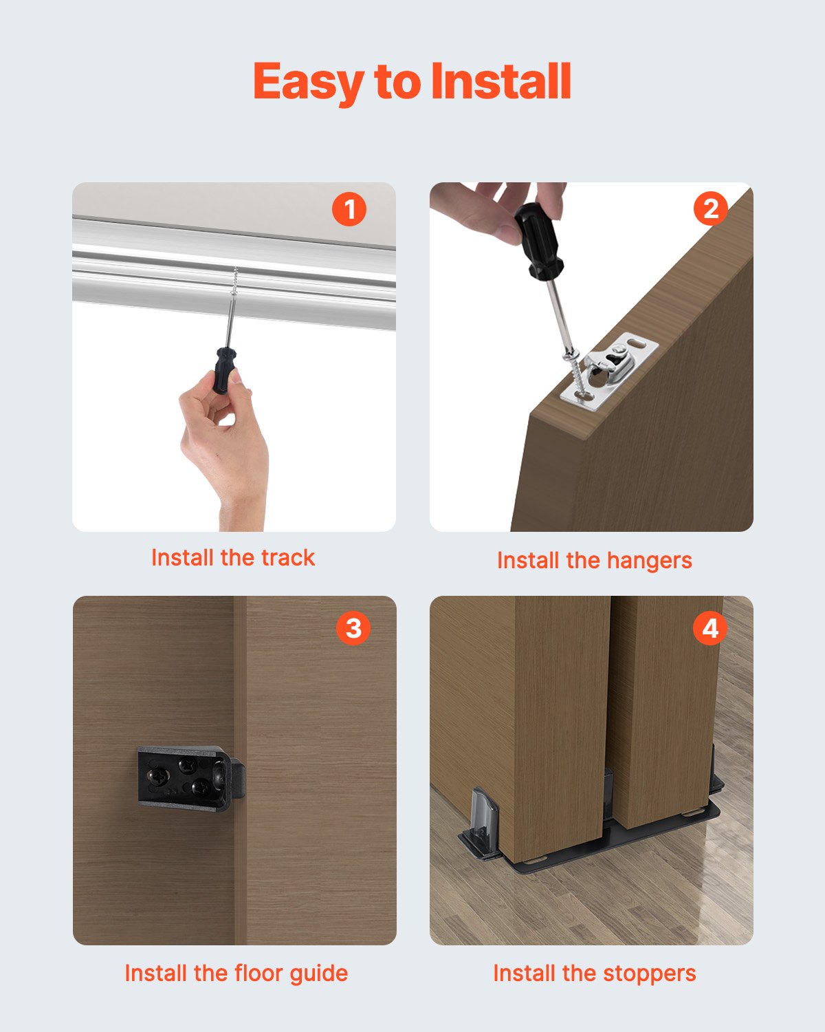 VEVOR sliding door hardware track set, 1828 mm sliding door system, double track sliding door system made of aluminum alloy, suitable for door widths of 927 mm x 2, sliding door hardware load capacity of 68 kg