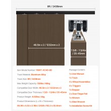 VEVOR Kit de Herrajes para Puertas Corredizas de 2438 mm de Aleación de Aluminio con Tiradores para Puertas Corredizas de Armario, para Sistema de 2 Puertas para Puertas de 35-45 mm de Grosor