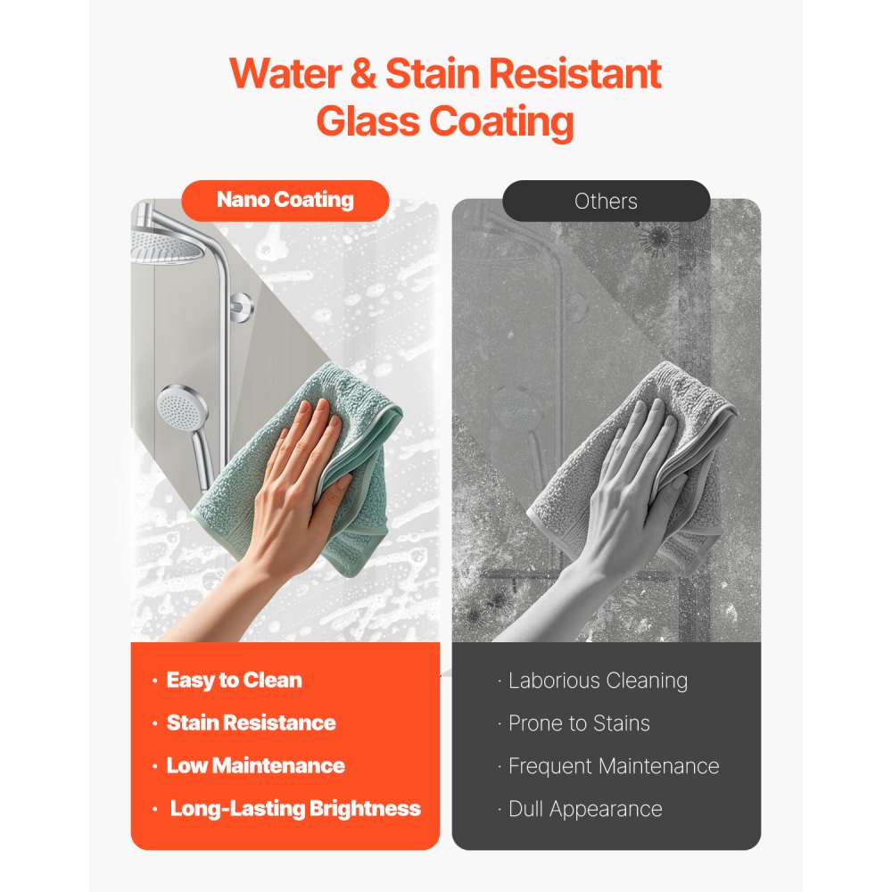 VEVOR Frameless Sliding Bathtub Shower Door (1422-1524 x 1524 mm), Sliding Bathtub Door with 5/16 Inch Clear Tempered Glass and Stainless Steel Handle, Black Finish